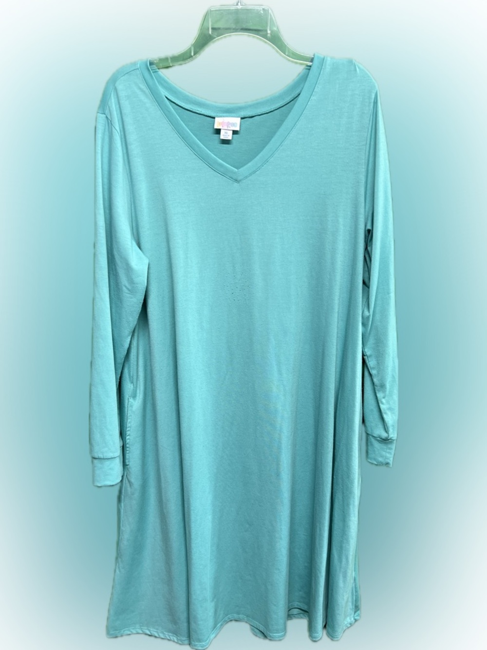 LuLaRoe Light Teal V-Neck Long Sleeve Dress